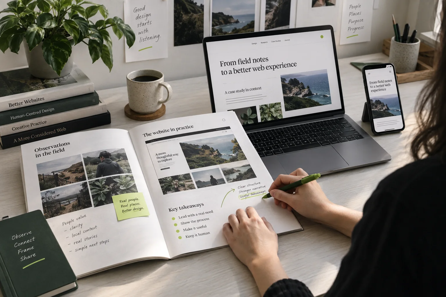 Editor turning observations and website examples into a useful long-form article